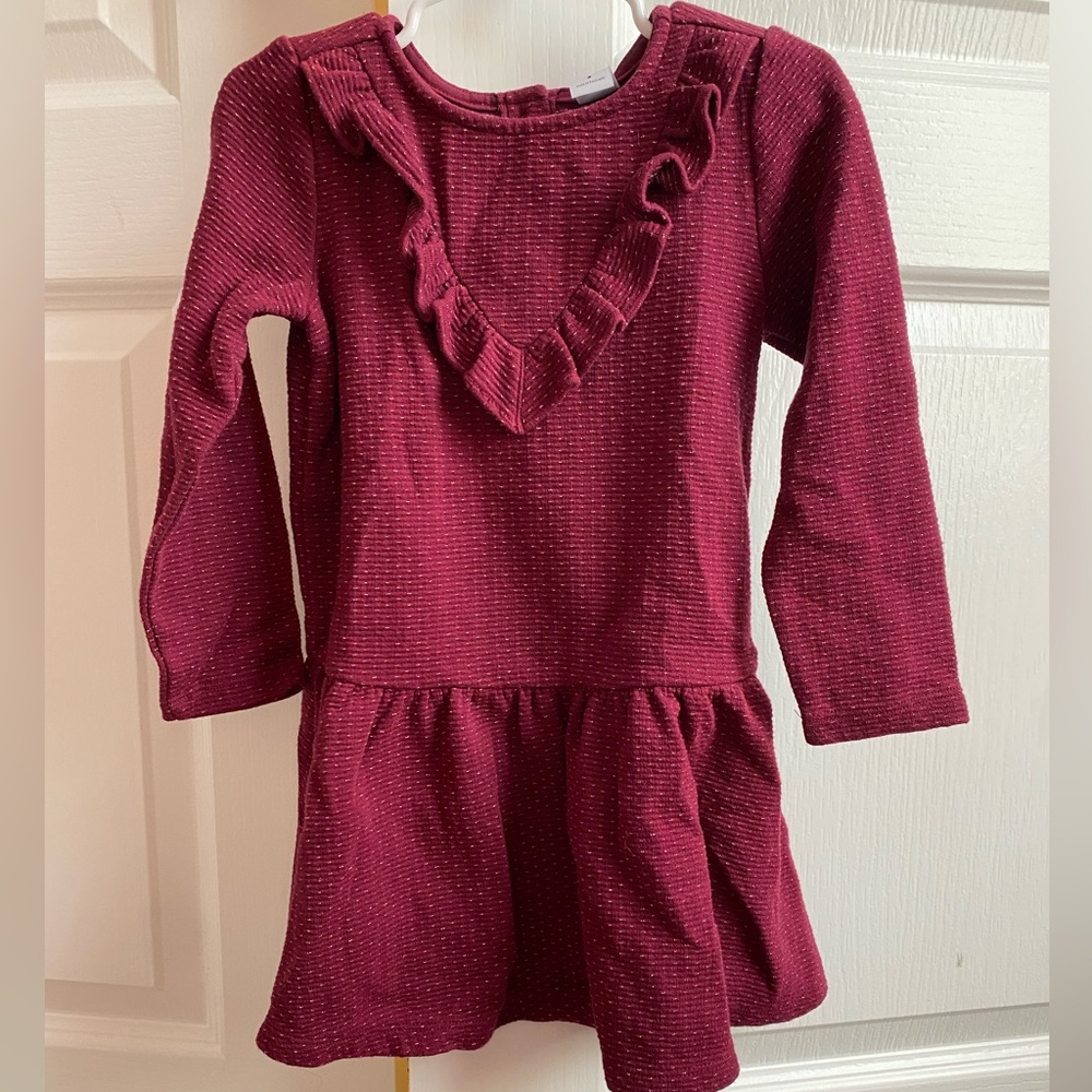 Janie And Jack Ruffle Maroon Dress Long Sleeve Size 3T
